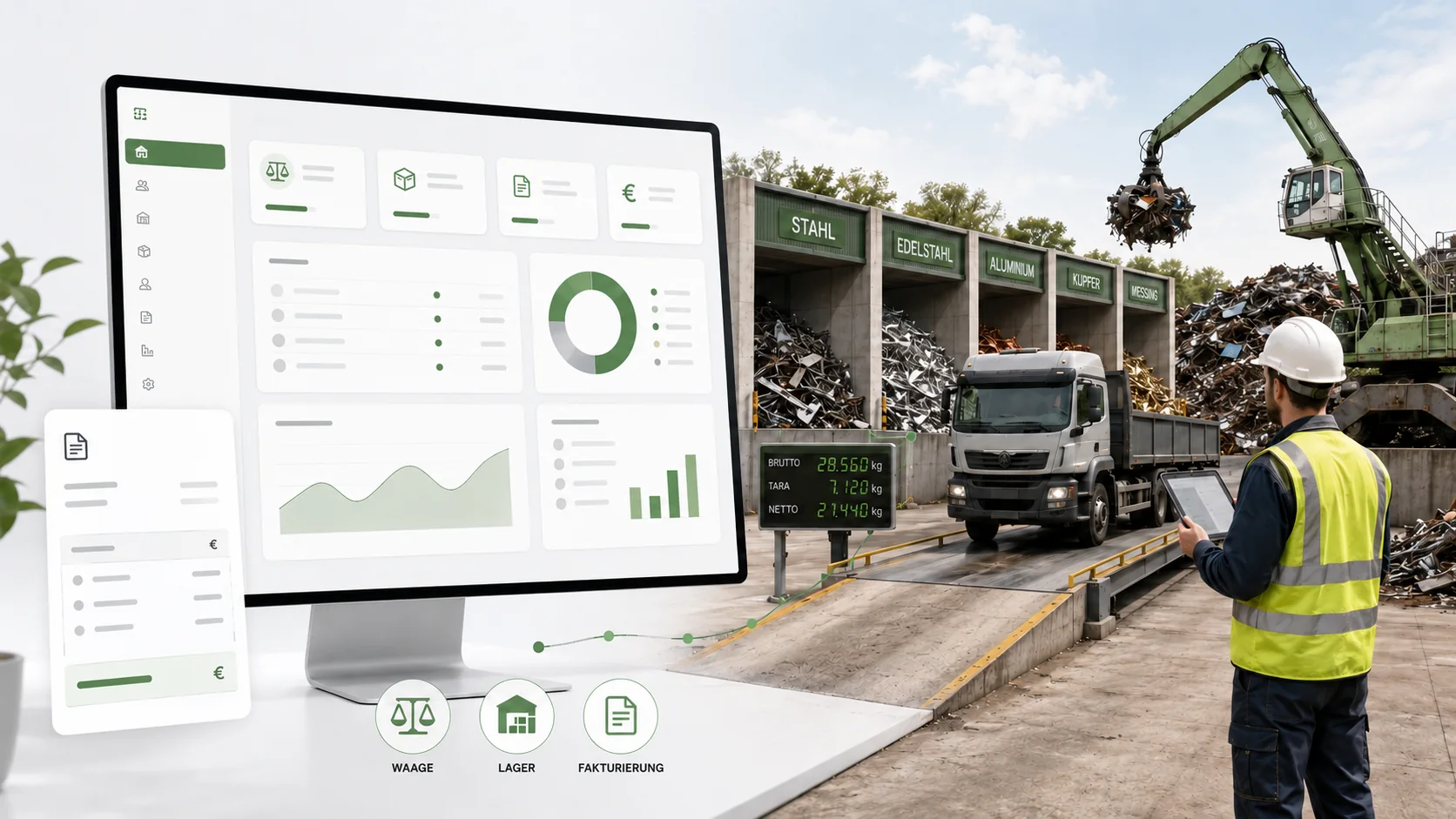 AWiKon Software für Schrotthandel und Metallrecycling mit Waage, Lager und Fakturierung